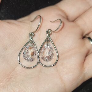 Silpada Silver and White Crystal Teardrop Earrings